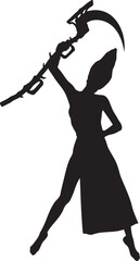 Witch with a scythe silhouette. Detailed silhouette of the witch with scythe illustration. - 780373314
