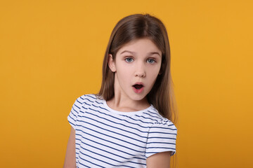 Portrait of surprised girl on yellow background