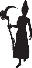 Witch with a scythe silhouette. Detailed silhouette of the witch with scythe illustration.