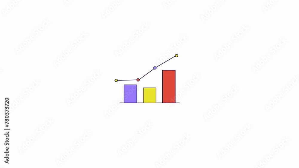 Poster bar charts columns line 2d object animation. annual report flat color cartoon 4k video, alpha channe