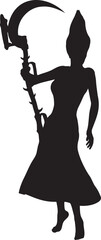 Witch with a scythe silhouette. Detailed silhouette of the witch with scythe illustration.