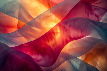 Vivid silk waves with sparkling light particles creating a sense of motion and festivity in an abstract composition.. - obrazy, fototapety, plakaty
