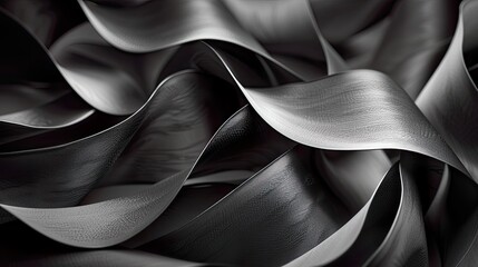 Obraz premium Monochromatic elegance with undulating waves of black and white silk, creating a luxurious and sophisticated texture..