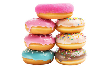 Stack of Colorful Doughnuts With Sprinkles. On a White or Clear Surface PNG Transparent Background.