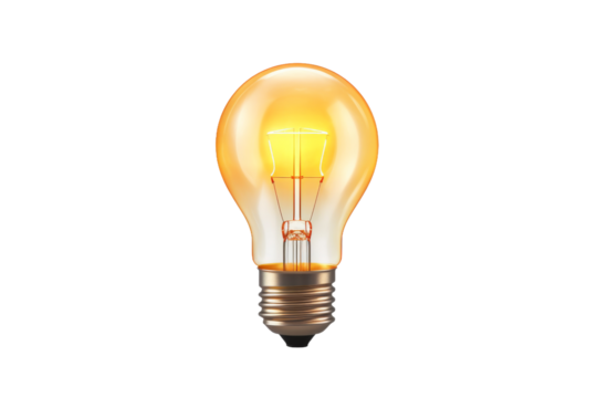 Yellow Light Bulb on White Background. On a White or Clear Surface PNG Transparent Background.