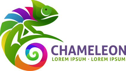 A chameleon lizard in rainbow colors animal design icon mascot concept - obrazy, fototapety, plakaty