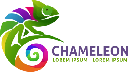 Gordijnen A chameleon lizard in rainbow colors animal design icon mascot concept © Christos Georghiou