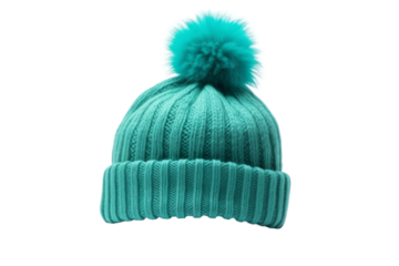 Green Hat With Pom-Pom. On a White or Clear Surface PNG Transparent Background.