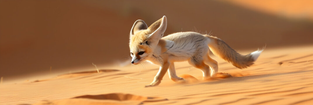 The elusive Fennec fox with its large ears adapted to the harsh desert heat, Surviving the Desert: Fennec Fox with Large Ears Navigating Harsh Heat