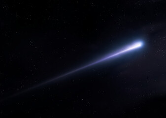 Shooting star in the sky. Bolide illuminates the night sky. Meteor trail isolated.