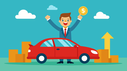 Happy businessman getting into his new car vector illustration