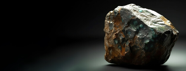 Fototapeta premium Ulrichite fossil mineral stone. Geological crystalline fossil. Dark background close-up.