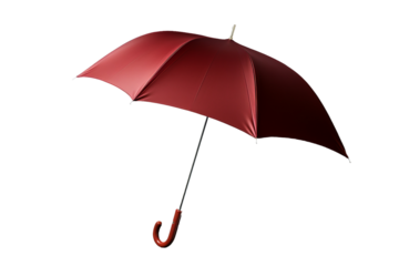 Red Umbrella With Wooden Handle on White Background. On a White or Clear Surface PNG Transparent Background.