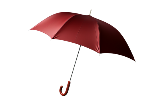 Red Umbrella With Wooden Handle on White Background. On a White or Clear Surface PNG Transparent Background.