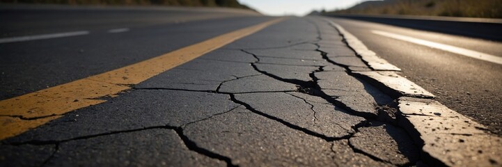 Obraz premium Cracked asphalt on roads after an earthquake
