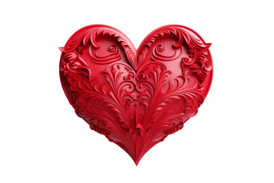 Red Heart Shape on White Background. On a White or Clear Surface PNG Transparent Background.