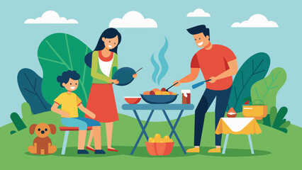 happy family picnic vector illustration