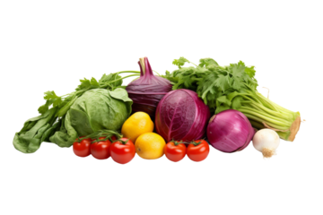 Assorted Vegetables Piled Together. On a White or Clear Surface PNG Transparent Background.
