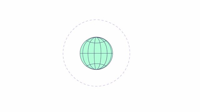 Globe grid sphere rotating line 2D object animation. Mesh wire world latitude. Global network flat color cartoon 4K video, alpha channel. Earth planet wireframe animated item on white background