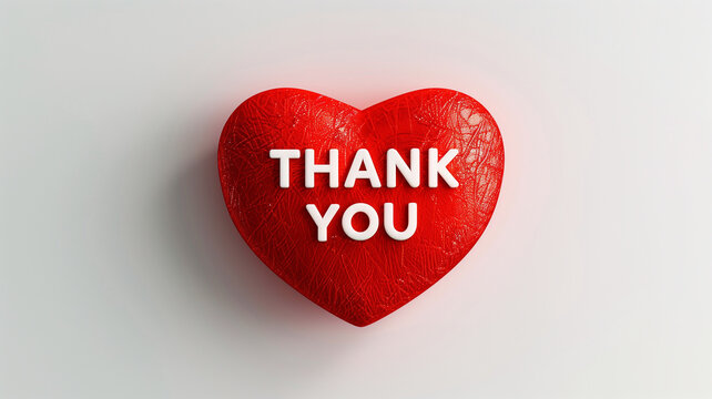 Thank You text on a red heart shape isolated on white background