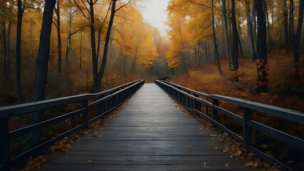 Forest Roads Lined with Yellow Leaves and Trees Under the Seasonal Sky.