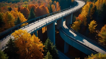 Forest Roads Lined with Yellow Leaves and Trees Under the Seasonal Sky.