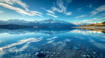 Snow, blue sky and water