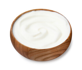 Delicious natural yogurt in bowl isolated on white