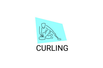 Curling sport vector line icon. sportman with curling stones, equipment sign. sport pictogram illustration