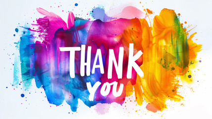 Thank you text on watercolor background with multiple colors