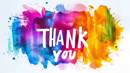 Poster de jardin Typographie positive Thank you text on watercolor background with multiple colors