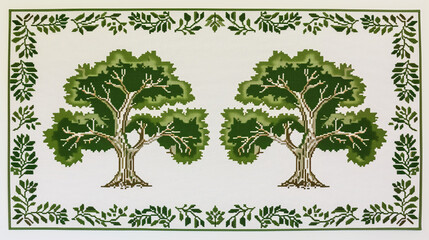 Tree Cross-Stitch Embroidery Design - obrazy, fototapety, plakaty