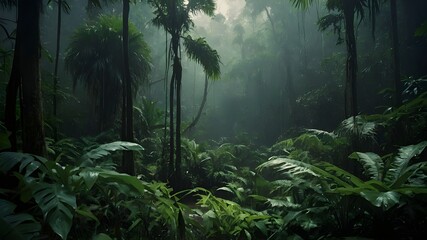 Lush Forests and Tropical Jungles with Palm Trees and Water Features.