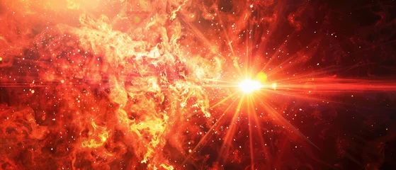 Foto op Canvas bright red fire burst explosion flash backgrounds,Surface of the sun with flames and heat. Solar flare,Abstract fractal. Fractal art background for creative design. Decoration for wallpaper, desktop  © PX Studio