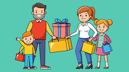 happy family with shopping father mother son and vector illustration