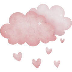 Lovely pink cloud with hearts watercolor clipart, pink cloud clipart, Printable nursery wall art, Nursery decor, Kids room wall decor, baby invitation, baby shower, birthday party, it’s a girl