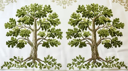 Fotobehang Tree Cross-Stitch Embroidery Design © TY