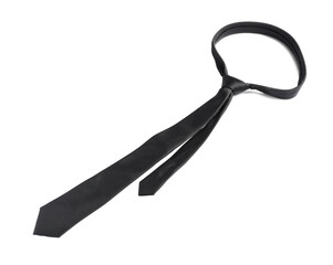 One black necktie isolated on white, above view