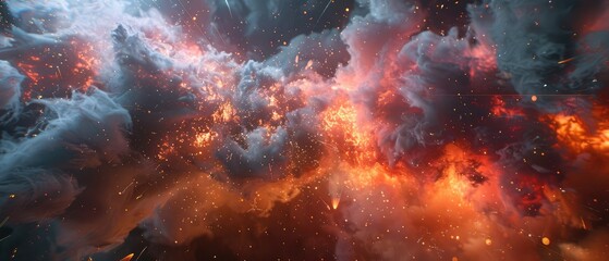 Explosion of particles and smoke on a dark background. 3d rendering,A vast expanse of space filled with countless stars shining brightly, creating a mesmerizing sight of the cosmic sky.
