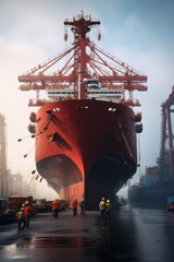 A crane hoisting a heavy load onto a ship