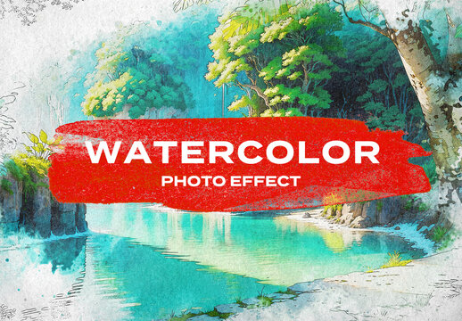 Watercolor Painting Paint Drawing Art Photo Effect Paper Texture Template Mockup Overlay Style
