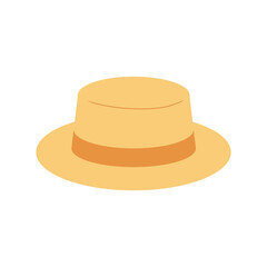 Straw sun hat vector illustration isolated. Flat hand drawn clip art of summer accessory with ribbon.