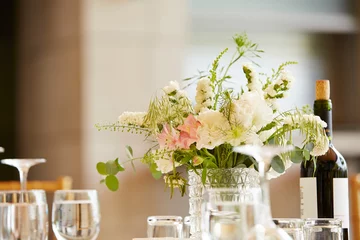 Fotobehang Eetkamer still life with flowers and champagne  © mnimage