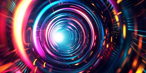 A picture of a colorful shiny tunnel in the style of galaxy and stars and space vibes, Abstract vortex and road hole, swirling and twirling neon walls, AI generated. - obrazy, fototapety, plakaty