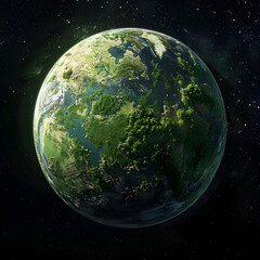 The planet Earth that is filled with green areas.