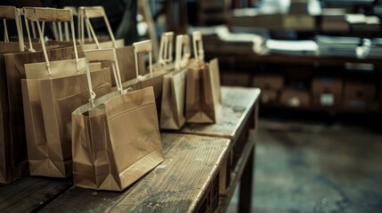 Shopping bags on table in store. Black Friday sale 