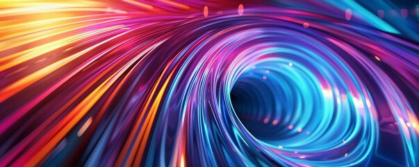 A picture of a colorful shiny tunnel in the style of galaxy and stars and space vibes, Abstract vortex and road hole, swirling and twirling neon walls, AI generated. - obrazy, fototapety, plakaty