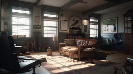 Design of a cozy living room interior in a modern american style. AI generated.