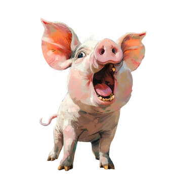 A pig standing with its mouth open