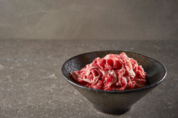 raw beef in bowl